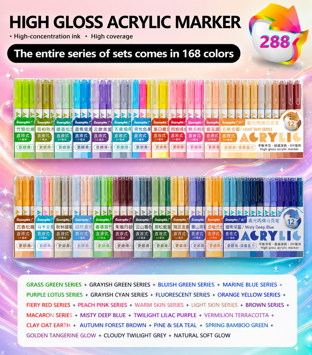 Boite de 288 feutres acryliques Guangna high gloss