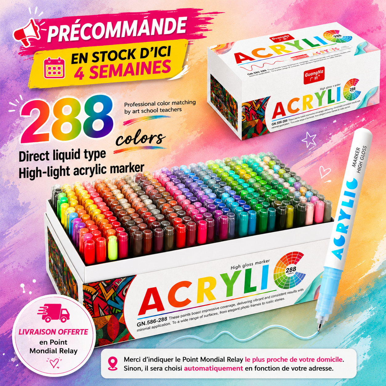 Boite de 288 feutres acryliques Guangna high gloss