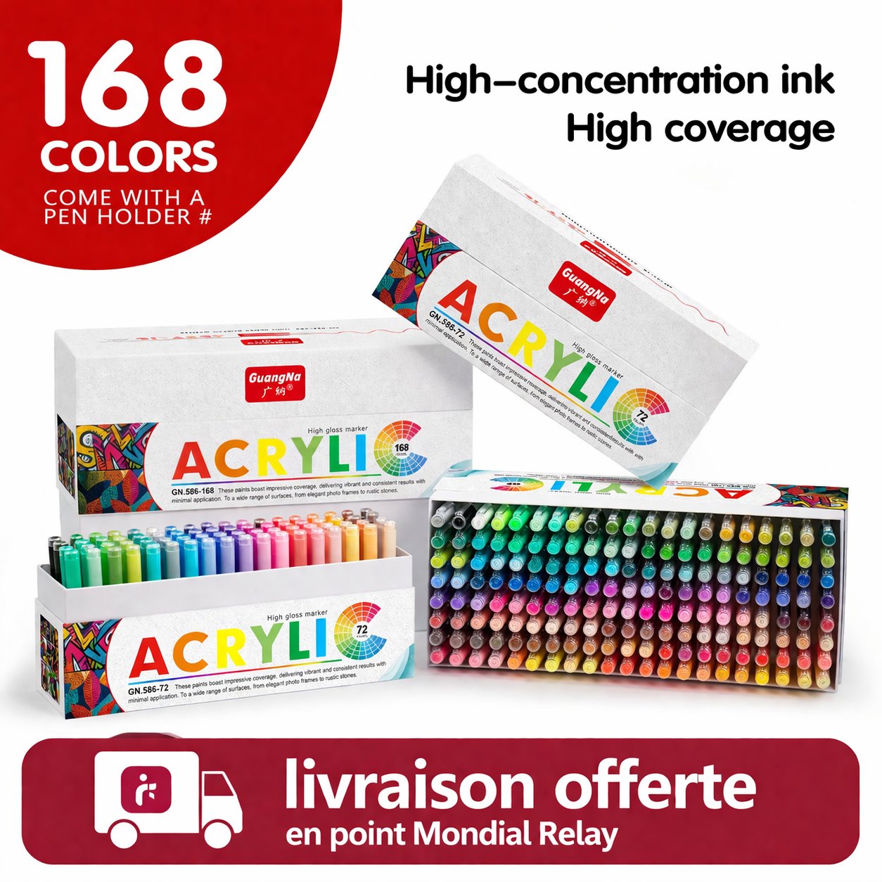 Boite de 168 feutres acrylique gloss pen Guangna