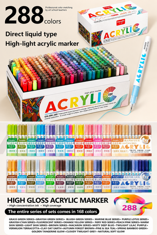 Boite de 288 feutres acryliques Guangna high gloss